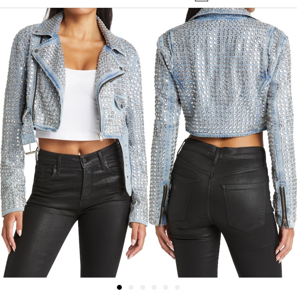 ISO!!! Azalea Wang Gazette Embellished Crop Denim Jacket in Small